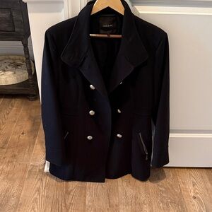 mac & jac Navy Pea Coat with Silver Buttons